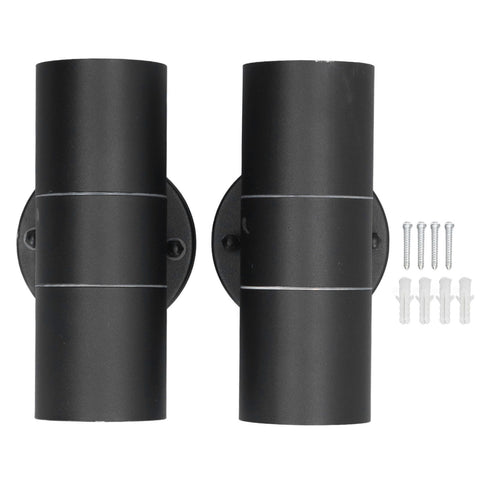 2Pcs GU10 Stainless Steel Outdoor Wall Sconce Waterproof LED Cylinder Up Down Wall Light for Yard Villas Living Rooms 220‑240VBlack