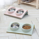 Double Bowls for Dog Stainless Steel Pet Bowl Splashproof Feeding Bowl for Pet