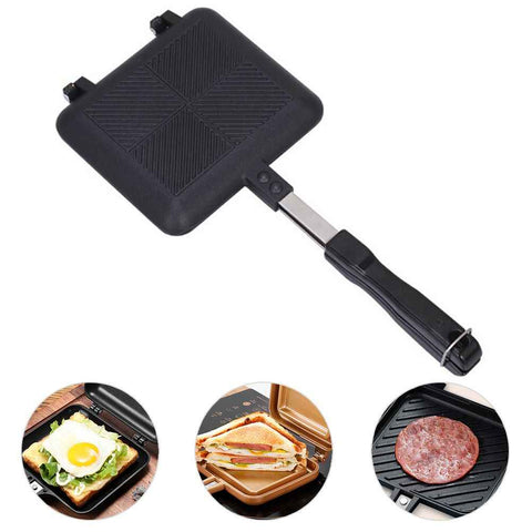 Aluminum Double Sided Frying Pan Dual Sided Sandwich Maker Pan with Handles Nonstick Griddle Pan Toast Pan In Australia - Darrahopens