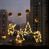 Window Sucker Holiday Lamp LED Christmas Trees Deer Bell Star Santa Hanging Garland Light Wall Decorative
