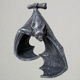 Halloween Bat-Shaped Candlestick Resin Hanging Garden Statue Sculptures Crafts Candle Holder for Patio Porch Garden Decoration