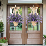 Artificial Hanging Flowers in Basket for Front Door Hanging Lavender Wreath Basket Outdoor Indoor Patio Lawn Courtyard Garden Decor