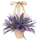 Artificial Hanging Flowers in Basket for Front Door Hanging Lavender Wreath Basket Outdoor Indoor Patio Lawn Courtyard Garden Decor