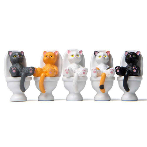 5Pcs Cat Sitting on Toilet Statues Mini Toilet Cat Figurines Desktop Ornaments Home Decor Cartoon Animal Garden Statues for Micro Landscape In Australia - Darrahopens