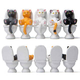 5Pcs Cat Sitting on Toilet Statues Mini Toilet Cat Figurines Desktop Ornaments Home Decor Cartoon Animal Garden Statues for Micro Landscape In Australia - Darrahopens