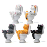 5Pcs Cat Sitting on Toilet Statues Mini Toilet Cat Figurines Desktop Ornaments Home Decor Cartoon Animal Garden Statues for Micro Landscape In Australia - Darrahopens
