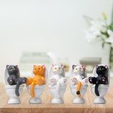 5Pcs Cat Sitting on Toilet Statues Mini Toilet Cat Figurines Desktop Ornaments Home Decor Cartoon Animal Garden Statues for Micro Landscape