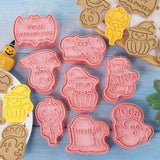 8Pcs 3D Biscuit Cutters Halloween Thanksgiving Biscuit Mould Baking Mould Hand Press Biscuit Stamp