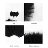 4Pcs Girls Halloween Cosplay Costume Dress Up Dress Black Mesh Skirt with Headband Bat Wing Wand Halloween Party Cosplay Props