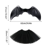 4Pcs Girls Halloween Cosplay Costume Dress Up Dress Black Mesh Skirt with Headband Bat Wing Wand Halloween Party Cosplay Props