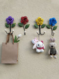 Wrought Iron Rose Flowers Double Hook Small Hook Door Behind Bathroom Kitchen Wall Perforation Free Porch Decoration