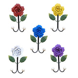 Wrought Iron Rose Flowers Double Hook Small Hook Door Behind Bathroom Kitchen Wall Perforation Free Porch Decoration