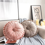 Round Velvet Cushion Ruffled Flower Cushion Decorative Sofa Throw Pillow