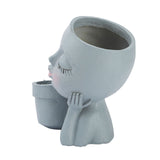 Dual Flower Pot Resin Cute Look Decorative Flower Planter for Home Balcony Courtyard