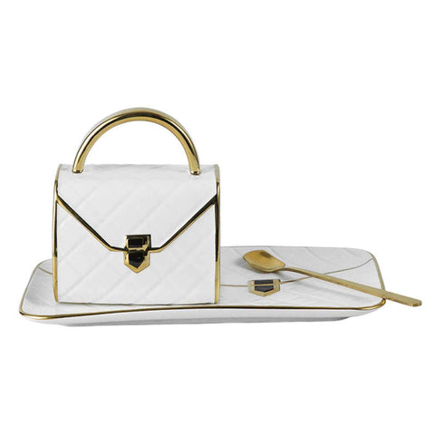 310ML Handbag Shaped Cup With Dish Spoon Ceramic Stylish Coffee Mug White In Australia - Darrahopens