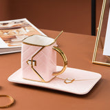 310ML Handbag Shaped Cup With Dish Spoon Ceramic Stylish Coffee Mug