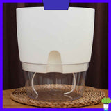 Self Watering Plastic Flowerpot Transparent Double Layer Detachable Light Flowerpot for Balcony White Large In Australia - Darrahopens