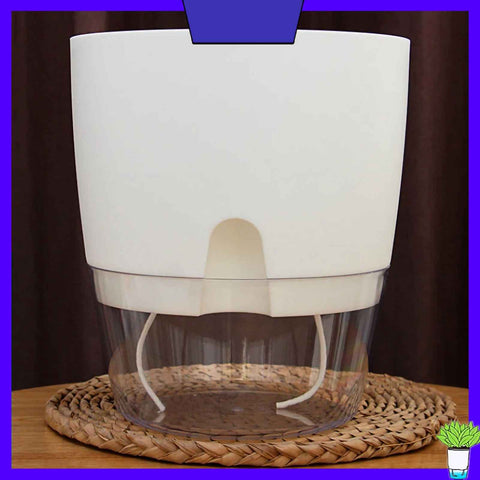 Self Watering Plastic Flowerpot Transparent Double Layer Detachable Light Flowerpot for Balcony White Large In Australia - Darrahopens