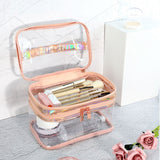 Ladies Cosmetic Bag Transparent Double Layer Waterproof High Capacity Toiletry Storage Bag for Travel Pink In Australia - Darrahopens