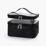 Ladies Cosmetic Bag Transparent Double Layer Waterproof High Capacity Toiletry Storage Bag for Travel Upgrade Rhombus Black In Australia - Darrahopens