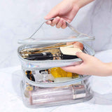 Ladies Cosmetic Bag Transparent Double Layer Waterproof High Capacity Toiletry Storage Bag for Travel Upgrade Rhombus Black In Australia - Darrahopens