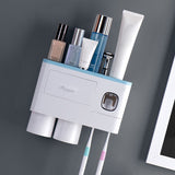 Toothbrush Storage Rack Inverted Magnetic Adsorption Toothbrush Holder Toothpaste Squeezer 2 Blue Cups