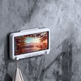 Waterproof Cell Phone Case Shower Phone Holder Wall Hanging Free Punch 360 Degree Rotation Touch Screen For Bathroom Kitchen White