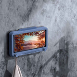 Waterproof Cell Phone Case Shower Phone Holder Wall Hanging Free Punch 360 Degree Rotation Touch Screen For Bathroom Kitchen Blue