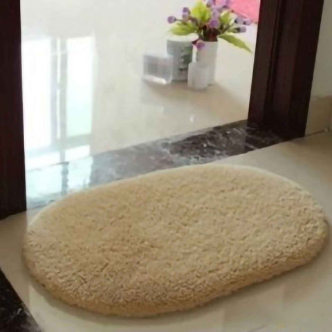 Door Mat Oval Slip Proof Indoor Door Carpet Moisture Absorption Soft Comfortable Plush Bathroom Rug for Kitchen Bedroom Light Tan 40x60cm/15.7x23.6in (Oval Shape) In Australia - Darrahopens
