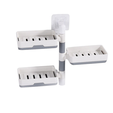 Rotatable Wall Mounted Soap Box 3 Layers HIPS Punch Free Rotatable Soap Container Dish for Household White