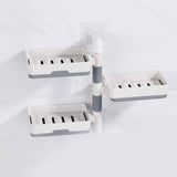 Rotatable Wall Mounted Soap Box 3 Layers HIPS Punch Free Rotatable Soap Container Dish for Household White