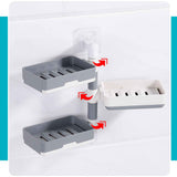 Rotatable Wall Mounted Soap Box 3 Layers HIPS Punch Free Rotatable Soap Container Dish for Household White and Gray Mixed