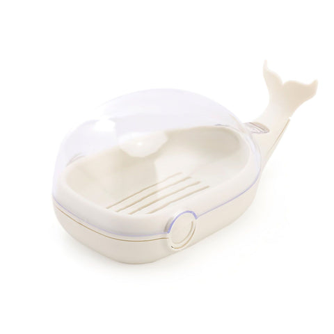 Soap Box Double Layer Cute Cartoon Whale Shape Waterproof Drainage Soap Container with Flip Lid for Bathroom White In Australia - Darrahopens