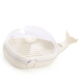 Soap Box Double Layer Cute Cartoon Whale Shape Waterproof Drainage Soap Container with Flip Lid for Bathroom White