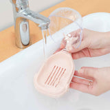 Soap Box Double Layer Cute Cartoon Whale Shape Waterproof Drainage Soap Container with Flip Lid for Bathroom Pink