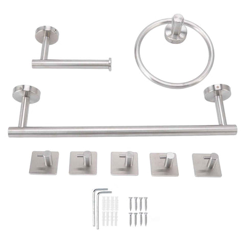 Bathroom Hardware Set with Towel Rings Towel Bar Tissue Holder 5 Hooks 304 Stainless Steel Bathroom Accessories Set In Australia - Darrahopens