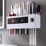 Wall Mounted Toothbrush Holder Multi Function Magnetic Absorption Bathroom Storage Rack with Drawer Toothpaste Dispenser 4 Cup Translucent Gray (38.4x11.3x20cm/15.1x4.4x7.9in) In Australia - Darrahopens