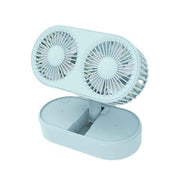 Desktop Double Blade Small Fan USB Mini Folding Desktop 2 Head Fan for Student Office Folding Dual Motor Blue In Australia - Darrahopens