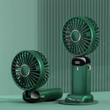 Folding Fan USB Digital Display Handheld Ergonomic Handle ABS PC Small Portable Fan for Outdoor Green 3000M with Aroma Piece and Lanyard In Australia - Darrahopens