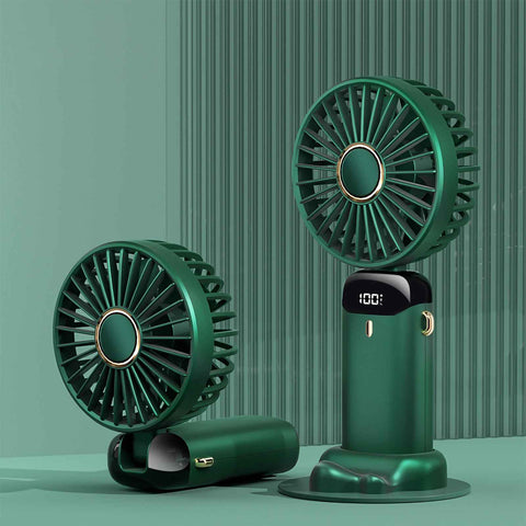 Folding Fan USB Digital Display Handheld Ergonomic Handle ABS PC Small Portable Fan for Outdoor Green 3000M with Aroma Piece and Lanyard In Australia - Darrahopens