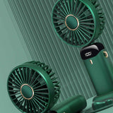 Folding Fan USB Digital Display Handheld Ergonomic Handle ABS PC Small Portable Fan for Outdoor Green 3000M with Aroma Piece and Lanyard In Australia - Darrahopens