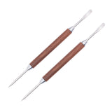 2PCS Coffee Art Pen Wooden Handle Stainless Steel Coffee Fancy Stitch Needle for DIY Decorating