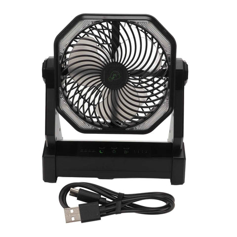 Camping Fan with LED Lantern 4 Levels 270 Degree Pivot Large Air Volume USB Rechargeable Outdoor Tent Fan with Light Hook Black In Australia - Darrahopens