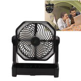 Camping Fan with LED Lantern 4 Levels 270 Degree Pivot Large Air Volume USB Rechargeable Outdoor Tent Fan with Light Hook Black