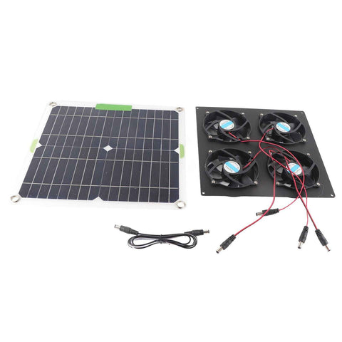 Solar Panel Fan Kit Waterproof Monocrystalline Silicon Solar Fan 4 Ports Ventilator Exhaust Fan for Greenhouses