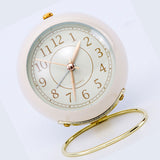 European Style Metal Clock Ingenious Mute Round Children Electronic Quartz Alarm Clock for Living Room Bedroom White