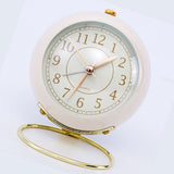 European Style Metal Clock Ingenious Mute Round Children Electronic Quartz Alarm Clock for Living Room Bedroom White
