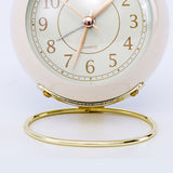European Style Metal Clock Ingenious Mute Round Children Electronic Quartz Alarm Clock for Living Room Bedroom White