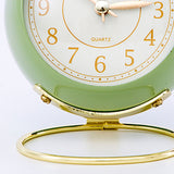European Style Metal Clock Ingenious Mute Round Children Electronic Quartz Alarm Clock for Living Room Bedroom Green