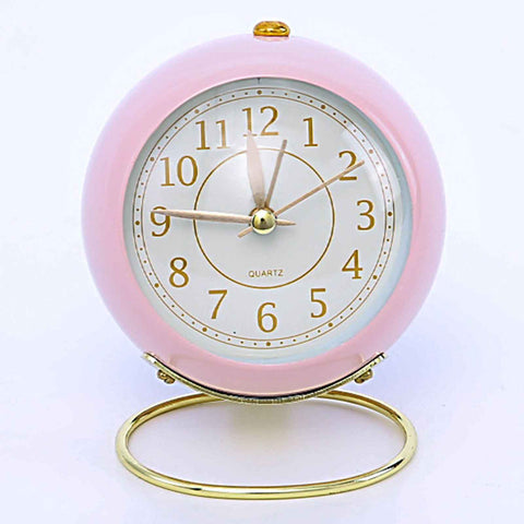 European Style Metal Clock Ingenious Mute Round Children Electronic Quartz Alarm Clock for Living Room Bedroom Pink In Australia - Darrahopens
